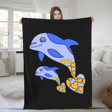 Discover The Endearing Dance of Dolphin Mom and Kid Fleece Blankets