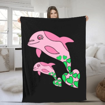 Discover The Endearing Dance of Dolphin Mom and Kid Fleece Blankets