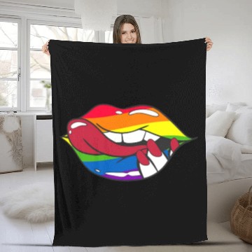 Discover LGBTQ Rainbow Pride Flag Funny Sexy Lips Fleece Blankets