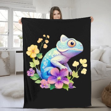 Discover Cute Chameleon for Lizard Pet Lover Fleece Blankets