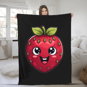 Discover Cute Funny Strawberry Summer Kawaii Gift Fleece Blankets