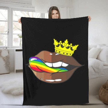 Discover LGBTQ Rainbow Black Pride Crown Melanin Lips Fleece Blankets