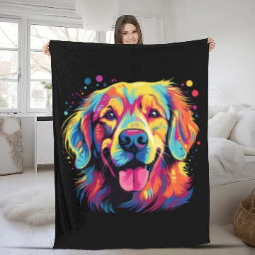 Discover Watercolor Colorful Golden Retriever Fleece Blankets