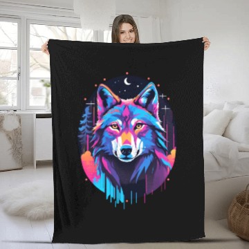 Discover Eerie Blacklight Wolf Fleece Blankets - Neon Colors
