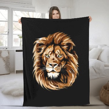 Discover lion brown head in the style of detailed Fleece Blankets