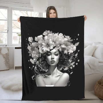Discover Woman with flowers on her head Fleece Blankets