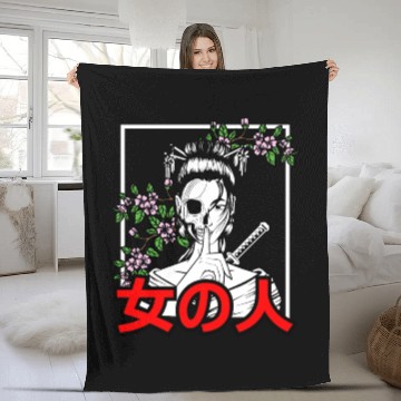 Discover Japanese Samurai Floral Warrior Flower Woman Fleece Blankets
