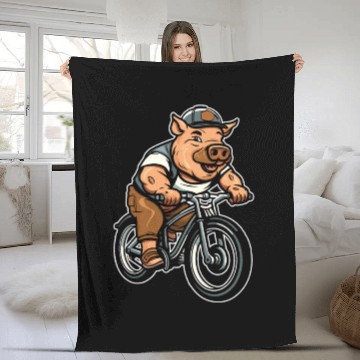 Discover Pig Pork Cycling Fleece Blankets