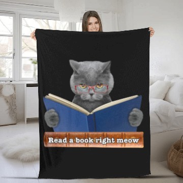 Discover read a book right "meow" Fleece Blankets