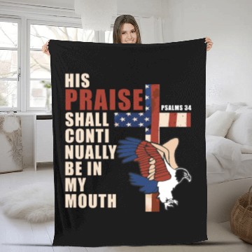 Discover US Flag Eagle Christian Cross Patriotic Bible Vers Fleece Blankets