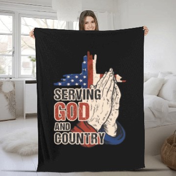 Discover Serving God And Country US Flag Cross Patriotic Ch Fleece Blankets