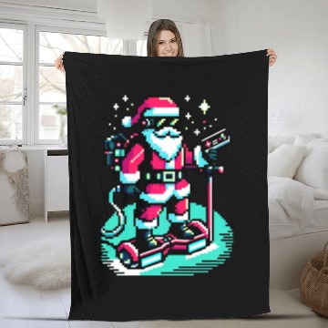 Discover Witty 8-Bit Cyberpunk Santa Fleece Blankets