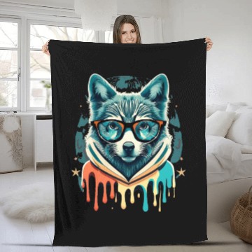 Discover Hipster Wolf Drip Fleece Blankets