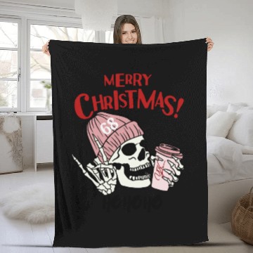 Discover Funny Merry Christmas skull Fleece Blankets