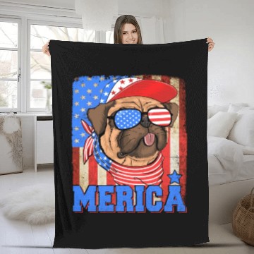 Discover Funny Merica Retro Flag Us American Bulldog Fleece Blankets