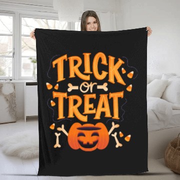 Discover Trick Or Treat With Pumpkin Bones Fleece Blankets
