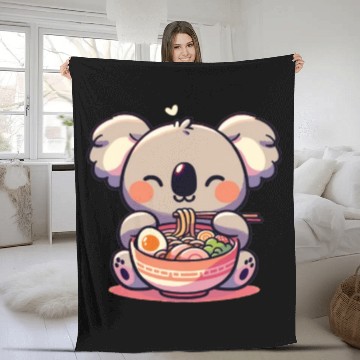 Discover Cute Koala Eats Ramen Noodles Koalas Ramen Fleece Blankets