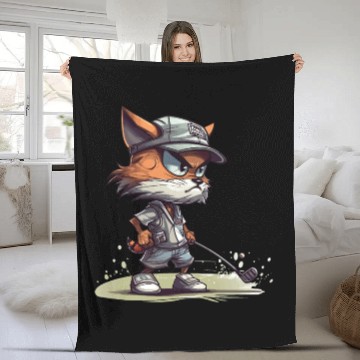 Discover Cat Playing Golf Golfer Golfing Cat Lover Fleece Blankets