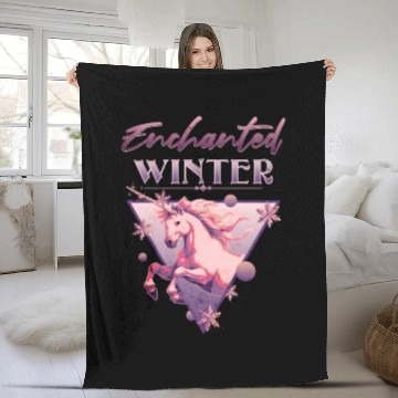 Discover Enchanted Winter 80s Retro Lilac Unicorn Fleece Blankets