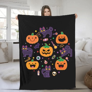 Discover Halloween Pumpkin Cat Fleece Blankets