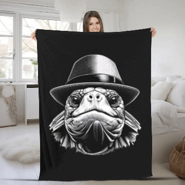 Discover A turtle with a hat, a classic look Fleece Blankets