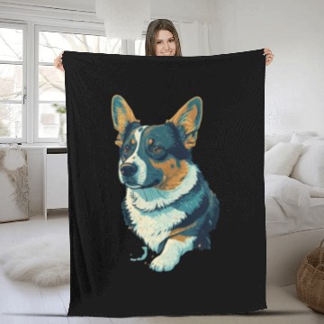 Discover Tri coloured Corgi in van gohs starry night ill 1 Fleece Blankets
