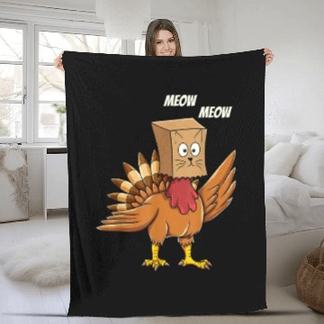 Discover Thanksgiving Turkey Cat Meow Funny Men Women Fleece Blankets