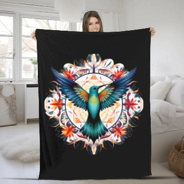 Discover Hummingbird Mandala Art Fleece Blankets