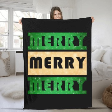 Discover Merry Merry Merry Green and Gold Fleece Blankets