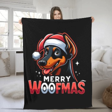 Discover Xmas Dog Merry Woofmas Christmas Doberman Fleece Blankets