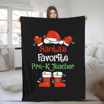 Discover Santa's Favorite Pre K Teacher Funny Christmas Fleece Blankets