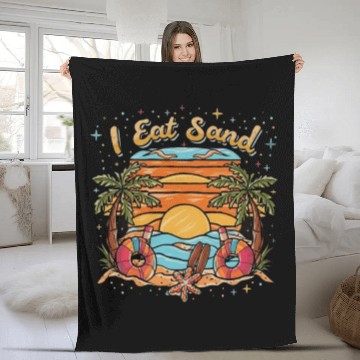 Discover 60s Psychedelic I Eat Sand and Sunrise Beach Fleece Blankets