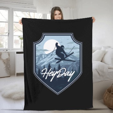 Discover Skiing Free Style logo. By "Hey Day" Fleece Blankets