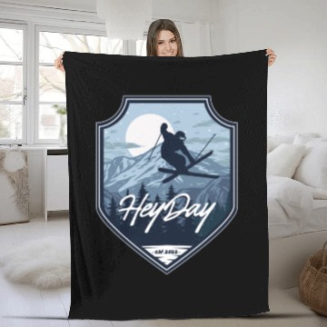 Discover Skiing Free Style logo. By "Hey Day" Fleece Blankets