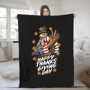 Discover happy thanksgiving day turkey Fleece Blankets