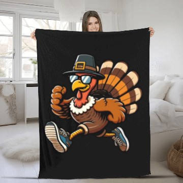 Discover Running Turkey- Turkey Trot Running Thanksgiving Fleece Blankets