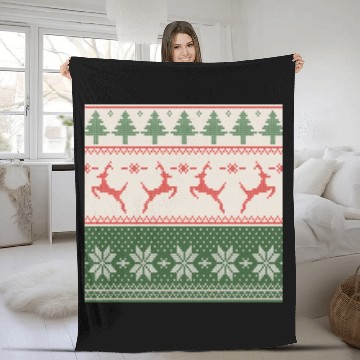 Discover Sage Green Ugly Sweater Christmas Flying Reindeer Fleece Blankets
