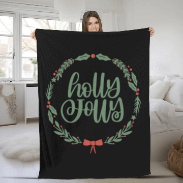 Discover Holly Jolly Sage Green Christmas Wreath Fun Fleece Blankets