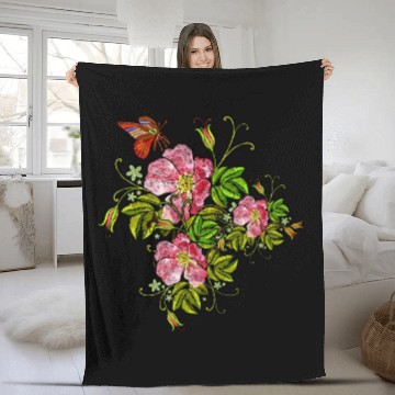 Discover Spring Flowers Butterflies Fleece Blankets