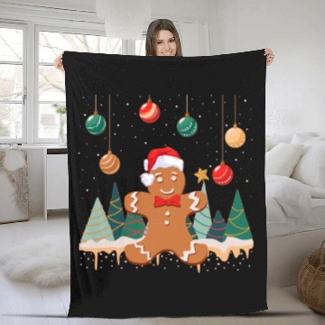 Discover Gingerbread Man Cookie Snowy Christmas Ornaments Fleece Blankets