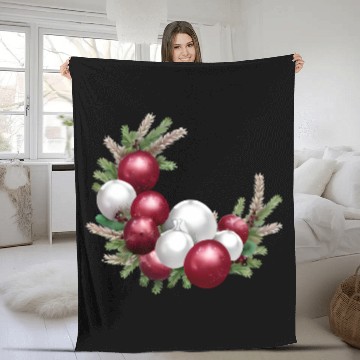 Discover Cranberry and White Christmas Greenery Decor Fleece Blankets