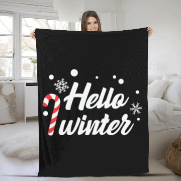 Discover Hello Winter Christmas Candy Canes Fleece Blankets