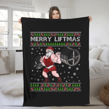 Discover MERRY LIFTMAS Funny Strong Santa Claus Fleece Blankets