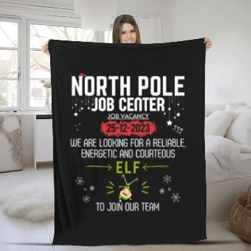 Discover North Pole Job Center Vacancy Elf Funny Christmas Fleece Blankets