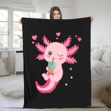 Discover Boba Tea Bubble Tea Milk Tea Axolotl Fleece Blankets