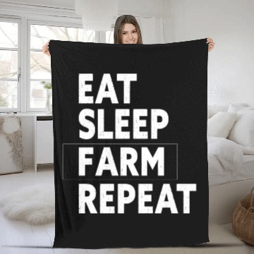 Discover Eat Sleep Farm Repeat - Funny Farmer Farming Gift Fleece Blankets
