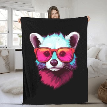 Discover Colorful Neon Ferret Wearing Sunglasses Fleece Blankets