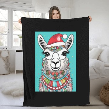 Discover Cute llama with Christmas Hat D83C DF85 Fleece Blankets