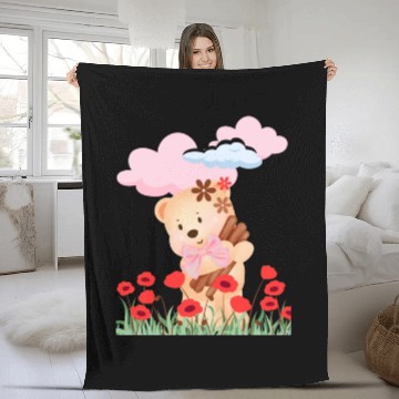 Discover teddy bear and flowers Fleece Blankets