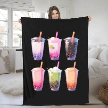 Discover Boba Tea Bubble Milk Tea Drinks Kawaii Fleece Blankets